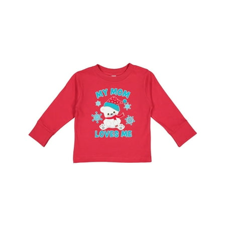 

Inktastic Polar Bear My Mom Loves Me in Santa Hat with Snowflakes Gift Toddler Boy or Toddler Girl Long Sleeve T-Shirt
