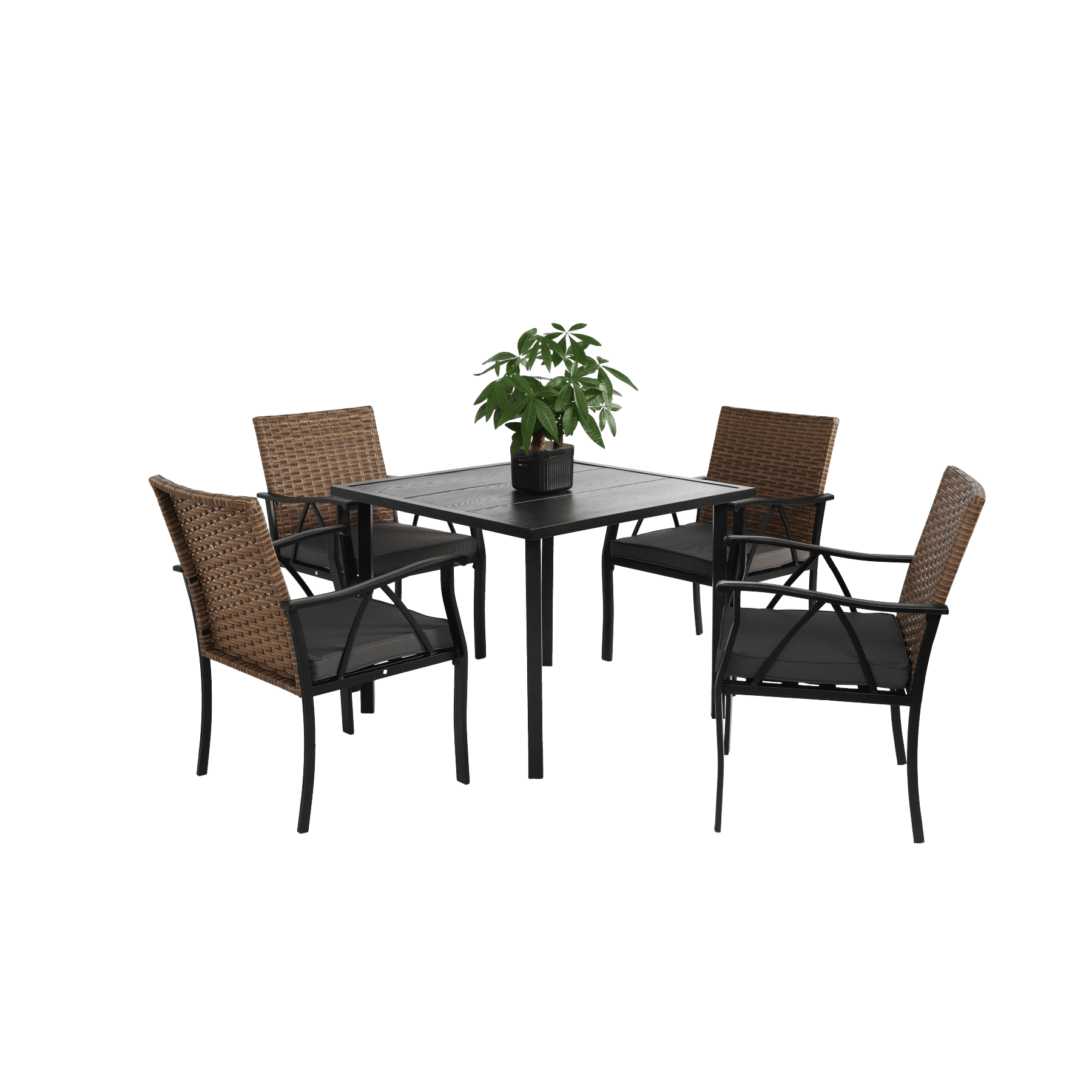 Leumius 5 Pieces Patio Dining Set, Outdoor Wicker Patio Table and Chairs Set of 4,Conversation Wicker Rattan Chairs Seating with Cushion and Square Table for Patio,Backyard,Balcony,Garden,Brown+Gray