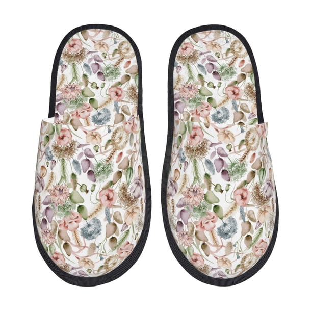 Fotbe Floral Pantuflas Peludas para Mujer con Estampado, Zapatillas de Peluche, Zapatos de Invierno para Casa, Uso Interior y Exterior-Medium