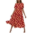 thumbnail image 2 of gljltg Women's Casual Flower Print Tiered Maxi Dress with Pockets, Polyester Spandex Lightweight Breathable Summer Winter, Beach Travel Work Party Outfit, Easy Care Washable, 2 of 6