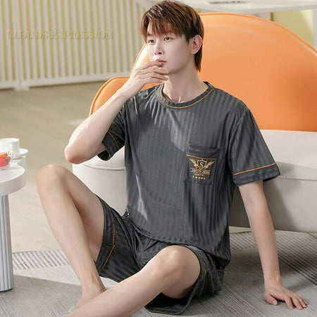 

QWZNDZGR Summer Female Pyjamas Knited Cotton Men s Pajamas Set Casual Short Sleepwear Pyjamas Nightwear Pijamas Plus Size 5XL Homewear PJ
