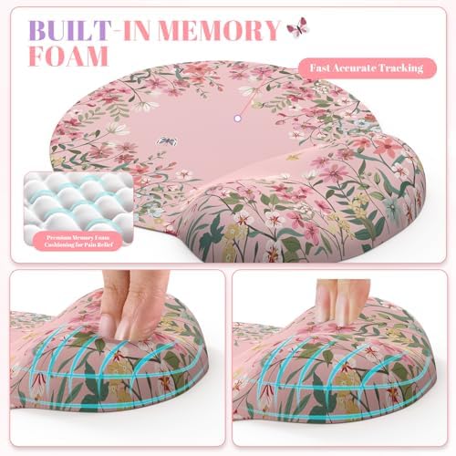 Tekola Desk Mat Set,Large Mouse Pad with Wrist Rest,Ergonomic Keyboard Wrist Support for Women,Girly Floral Computer Mat with Scalloped Edges,Non-Slip Desk Pad Home Office Gaming (Pink)