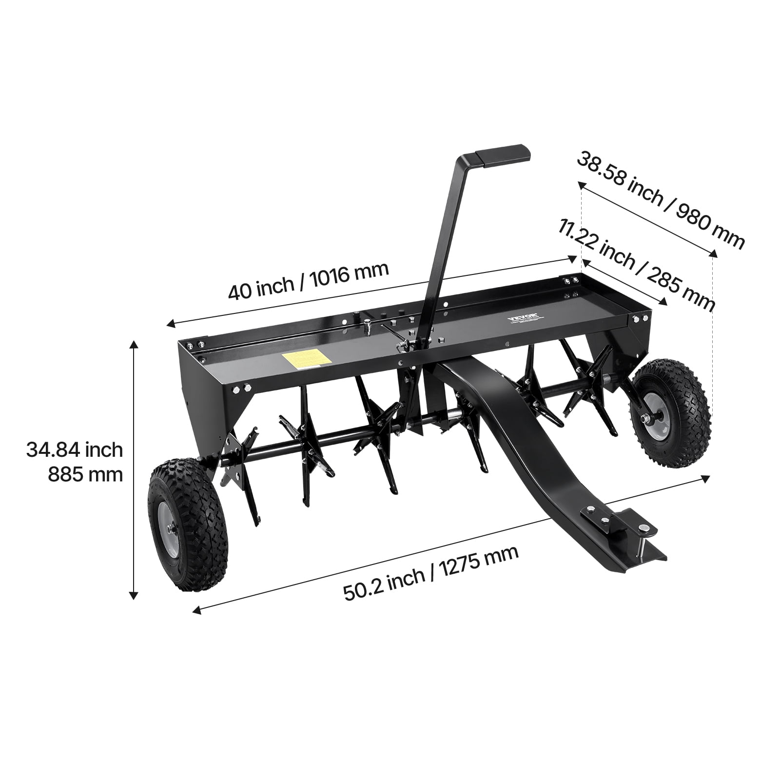 VEVOR Tow Behind Plug Aerator, 40-Inch Tow Behind Lawn Plug Aerator with Universal Hitch, Pull Behind Aerator with Iron Spikes Alternately Arranged, Lawn Aerator Tow Behind for Gardens, Lawns, Farms
