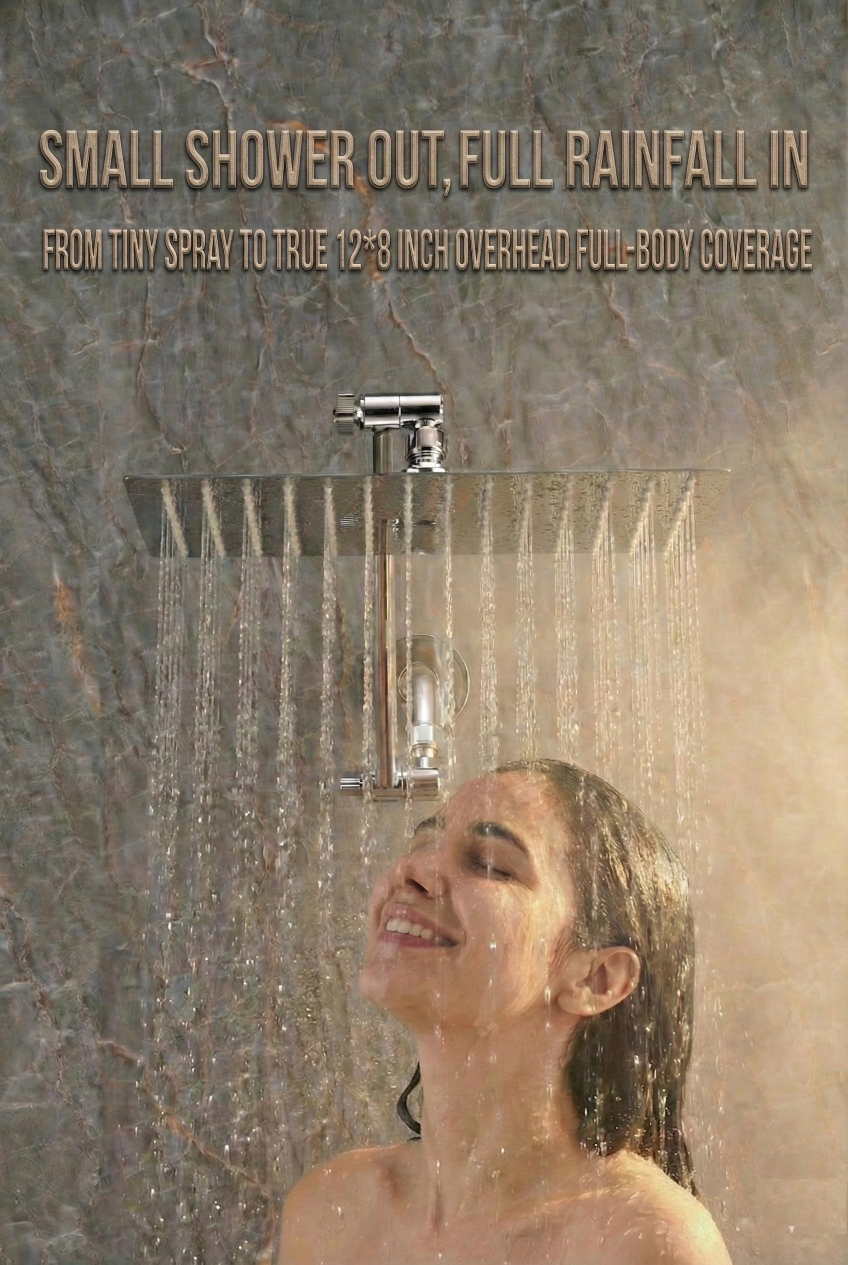 All Metal Rain Fixed Shower Head  12 * 8'' High Rainfall Rectangle Showerhead With 11" Extension Arm Waterfall Showerheads Chrome