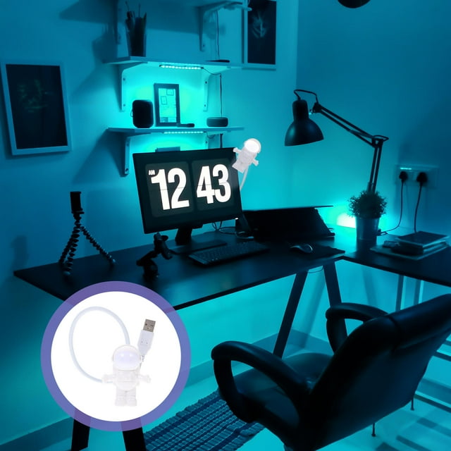 HINTRMENT 1Set PVC Plastic LED Desk Lamp Astronaut Pattern for Bedroom Home Classroom Reading Light 3.9x1.8x1.2in