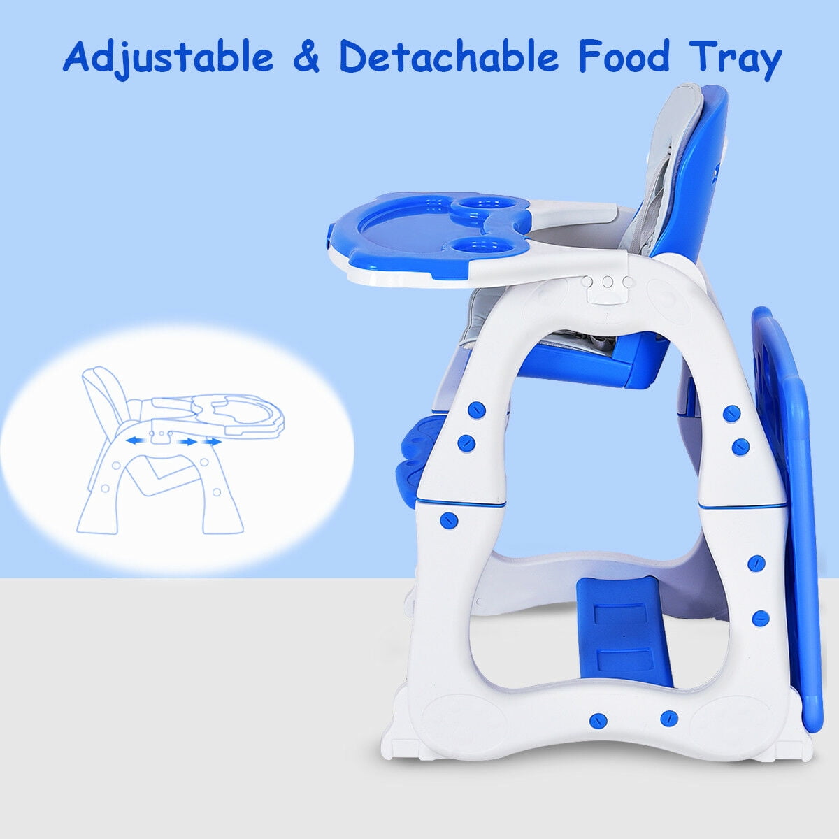 Costway 3 in 1 Baby High Chair Convertible Play Table Seat Booster Toddler Feeding Tray Blue