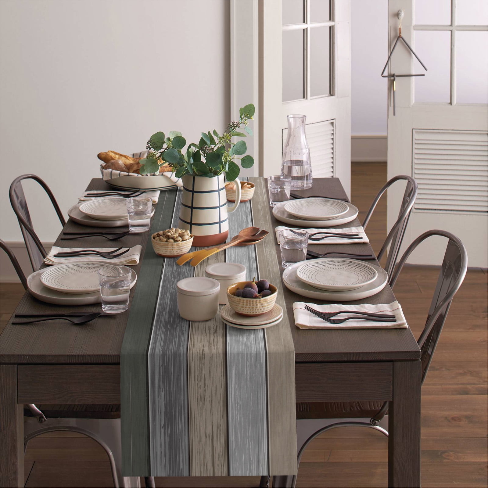 Table Runner Dresser Scarf 13 x 36 Inch Retro Country Style Gradient Wood Grain Table Runners Non-Slip Heat Kitchen Dining Table Decor for Kitchen Farmhouse Indoor Outdoor Home Party