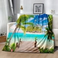 thumbnail image 3 of Ocean Beach Flannels Blanket,Tropical Palm Tree Hawaii Ocean Throw Blanket Super Soft Sunshine Beach Coastal Nature Themed Four Seasons Blanket(Ocean Blankets 3002-60"x50"), 3 of 4