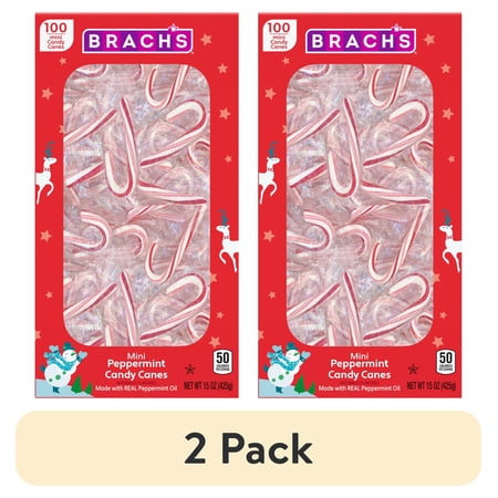 (2 pack) Brach's Mini Peppermint Holiday Candy Canes, Christmas Candy, 100ct Box