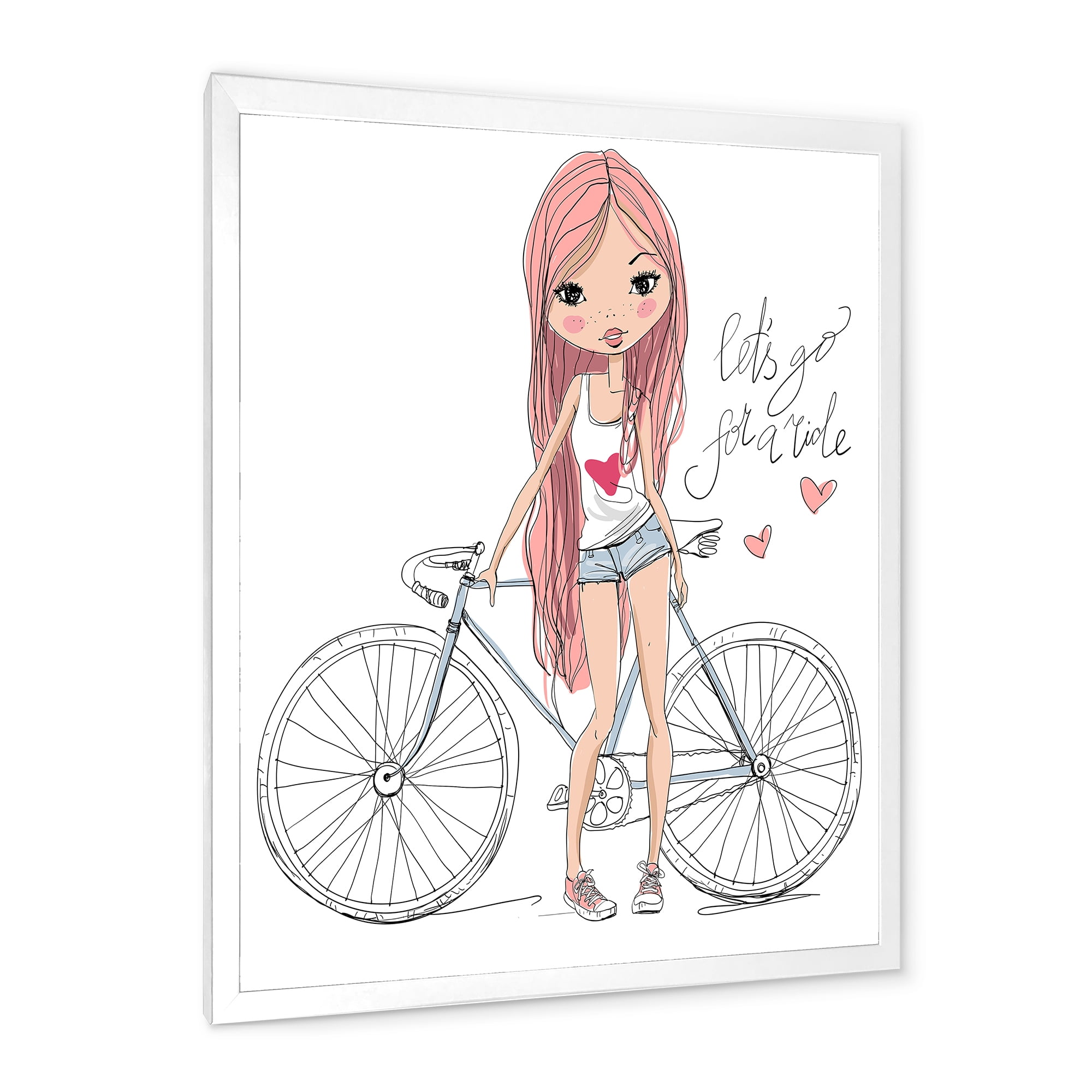 Designart 'Young Woman With Bicycle' Children's Art Framed Art Print