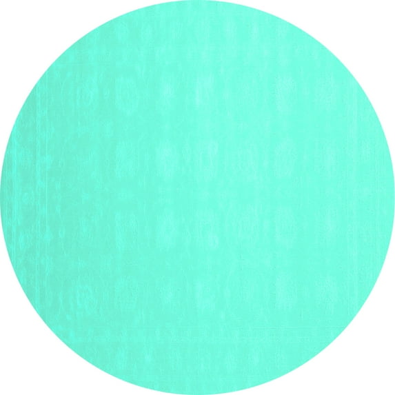 Ahgly Company Machine Washable Indoor Round Solid Turquoise Blue Modern Area Rugs, 8' Round