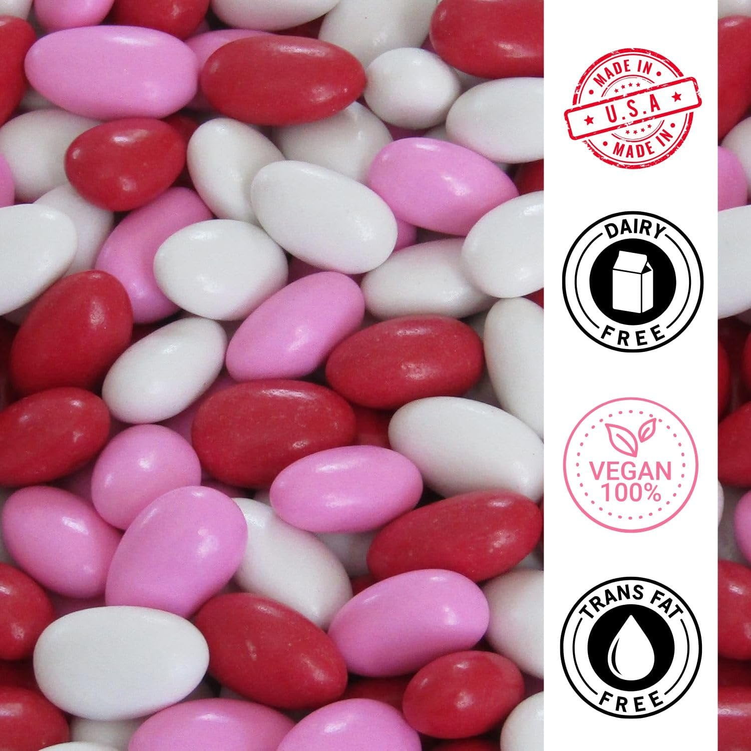 Red Pink & White Jordan Almonds Mix by It's Delish, 3.5 LBS Jumbo Container  Valentines and Mothers Day Girl Theme Bulk Party Favors Almond Nut Coated in Sweet Hard Candy Shell - Vegan & Kosher