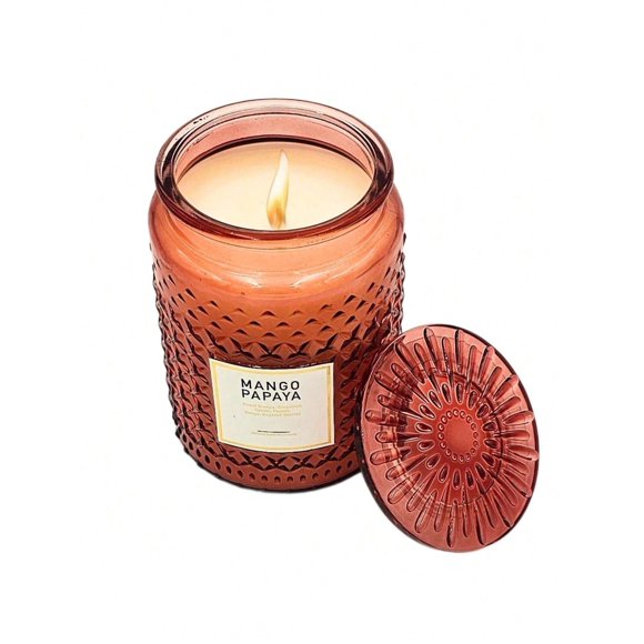 Velas Aromáticas Decorativas Premium, Mango y Papaya, Vela Grande 540g 19oz, Velas de Aromaterapia, Perfume de Larga Duración 110 hrs, Exotismo y Duración Extendida