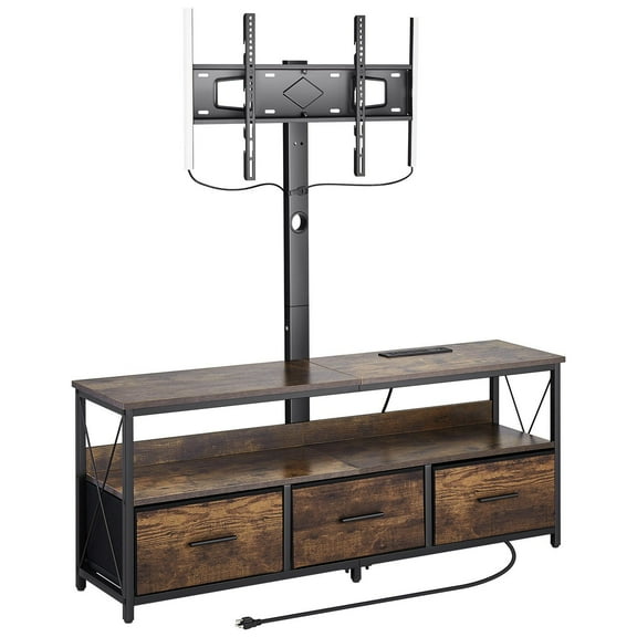 VEVOR 52" TV Stand with Mount for up to 75 in TVs, Entertainment Center with Power Outlet & LED Lights, Height Adjustable TV Console with Mount with 3 Drawers for Bedroom, Living Room, Brown