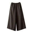 thumbnail image 2 of Dazajoo Cotton Linen Trousers for Women Comfy Wide Leg Drawstring Pants 2024 Summer Womens Solid Color Elastic Waist Pants with Pockets Today's Deals,Coffee,XL, 2 of 3