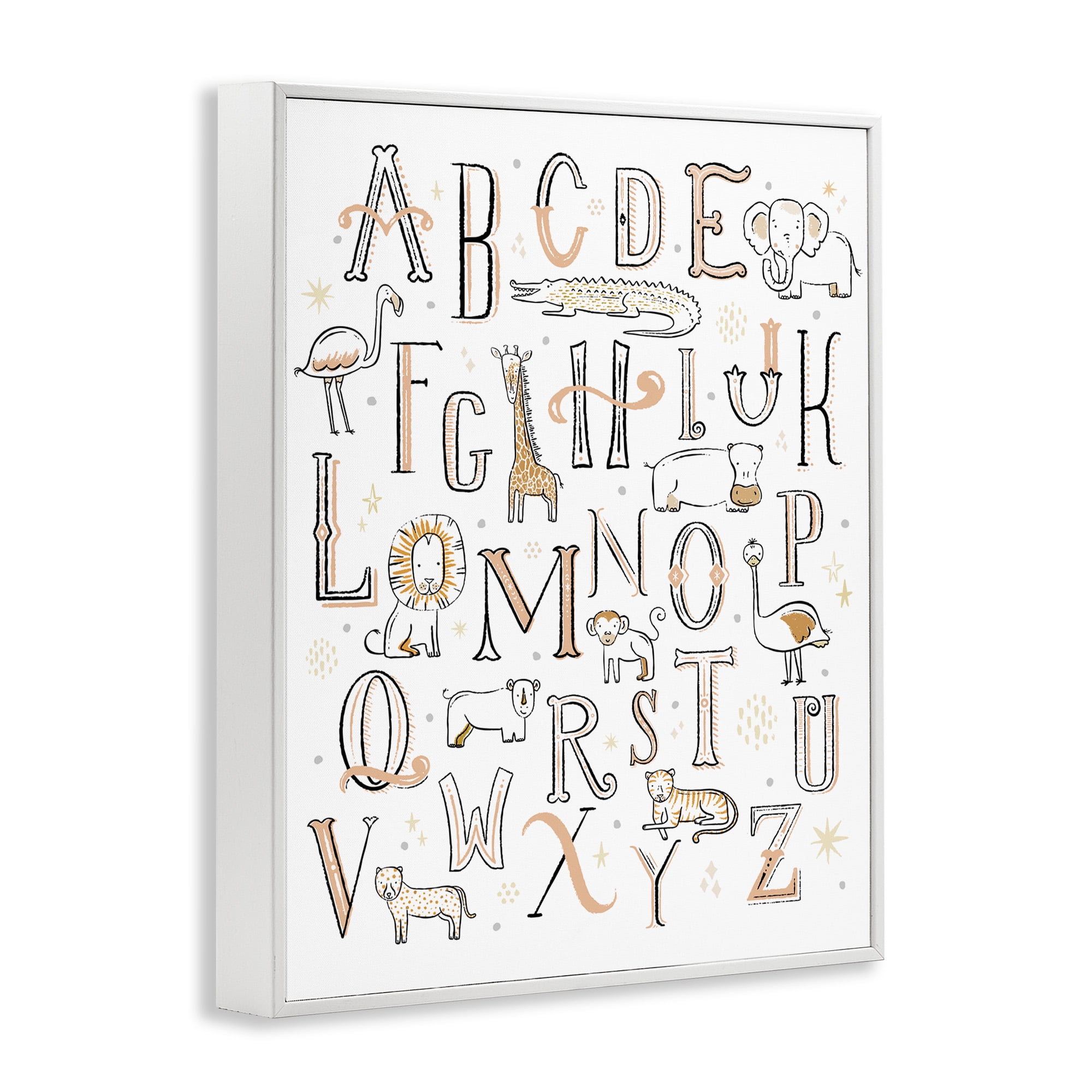 Stupell Industries Nursery Animal Alphabet Chart Art for Kids Painting White Framed Art Print Wall Art, 11 x 14