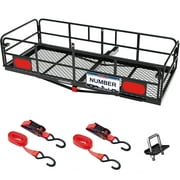 KING BIRD 60" x 24" x 14" Folding Hitch Mount Cargo Carrier, 500 lbs Vehicle Cargo Basket with License Plate Device Fits 2Receiver with Hitch Stabilizer and Ratchet Straps