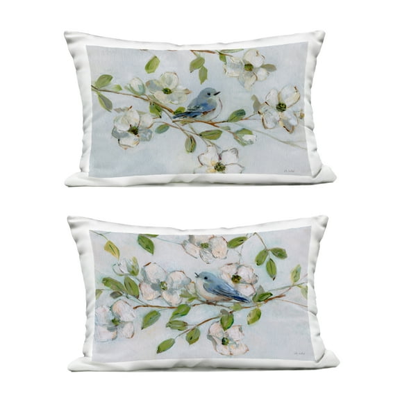 Stupell Industries Perched Bluebirds on Branch Design by Sally Swatland Outdoor Printed Pillow (Set of 2)