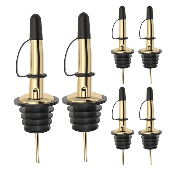Premium Liquor Pour Spouts 6 Pack, Stainless Steel Alcohol Bottle Pourers with Dust Caps for Home Bar & Kitchen Oil Dispenser