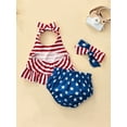 thumbnail image 4 of Bagilaanoe 4th of July Baby Girl Outfit Sleeveless Halter Stars Stripes Crop Tops + Denim Ripped Shorts Summer Clothes Sets Independence Day Clothes, 4 of 8