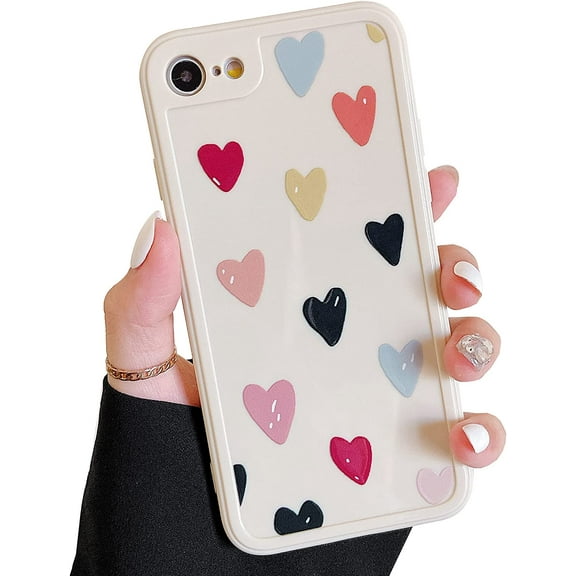 Case for iPhone 7 iPhone 8 iPhone SE 2020, Cute Girls Love Heart Pattern Design Silicone Shockproof Protective Bumper Cover for iPhone 7/8/SE 2020 4.7", Beige-Hearts