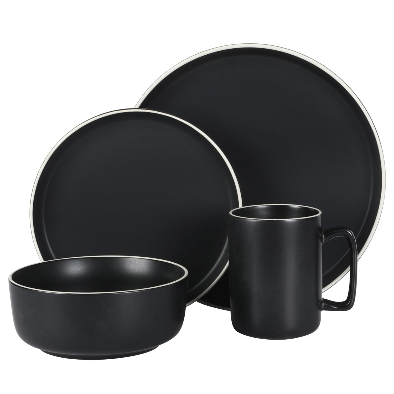 Gibson Home Zuma Nuevo 32 Piece Plates, Bowls, and Mug (Service for 8) Dinnerware Set - Black