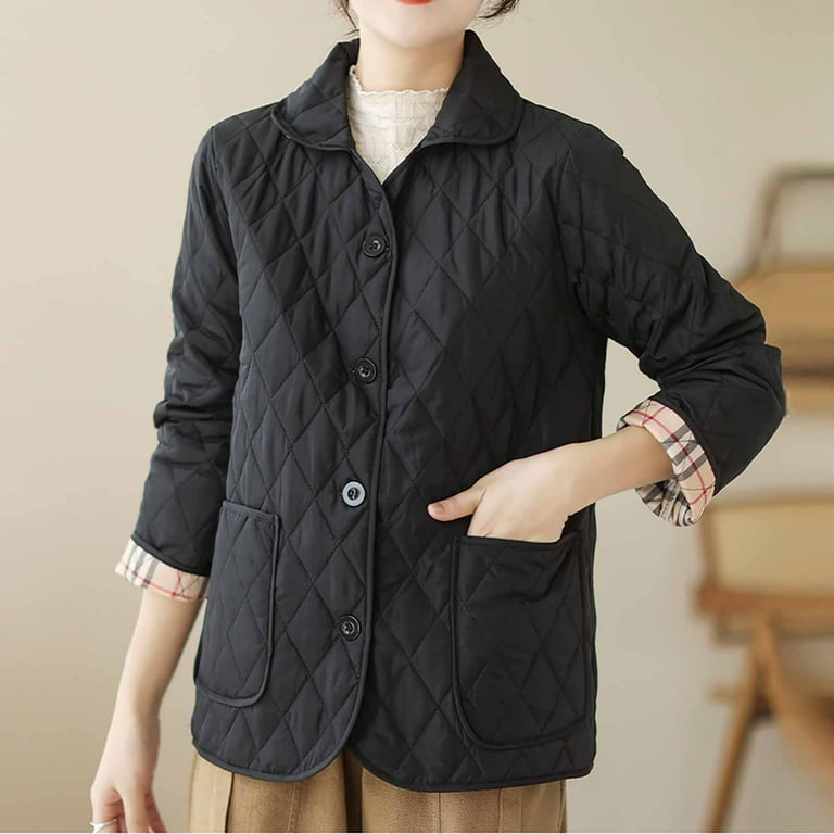 cllios Womens Stand Collar Quilted Jackets Short Padded Coat SLong