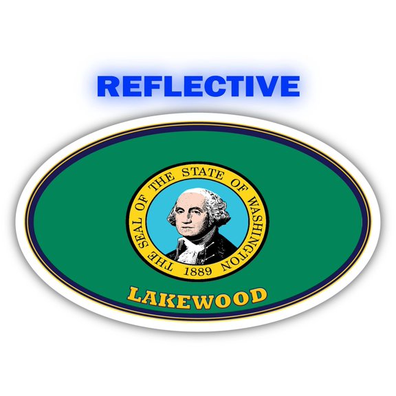 Lakewood City Washington State Flag | WA Flag Pierce County Oval State Colors Reflective Sticker Car Decal 3x5 inches