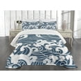 thumbnail image 3 of Ambesonne Japanese Wave Quilted Bedspread Set 3 Pcs, River Storm Retro, Queen Size, Slate Blue White, 3 of 5