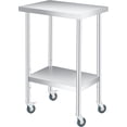 thumbnail image 1 of YUSAZENS 201 Stainless Steel Double Layer Storage Table, Mobile Workbench Tool Cart 14*24"+wheels, 1 of 7