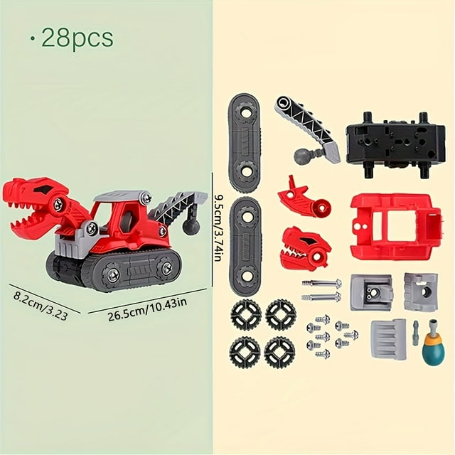 KEINXS AG13 Batteries Not Included 24x T-Rex & 14x Prehistoric Creature Mixers Construction Vehicle Kit - Creative Learning Toy for Ages 3-8 Plastic Material Includes 4x Tools Customi