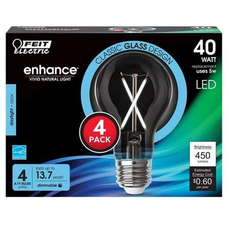 

Feit Electric 3011624 40 Watt Equivalence A19 E26 Medium Filament LED Bulb Daylight - Pack of 4