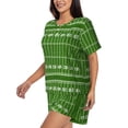 thumbnail image 2 of Uemuo American Football Field2 Pattern Women's Short-Sleeved Pajama, Button-Front Loungewear, 2-Piece Summer Sleepwear, Elastic Drawstring Shorts-Large, 2 of 7