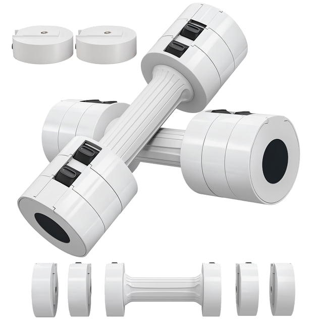 Soozier Ensemble de Deux Haltères Réglables de 11lbs avec 12 Plaques de Poids, Blanc