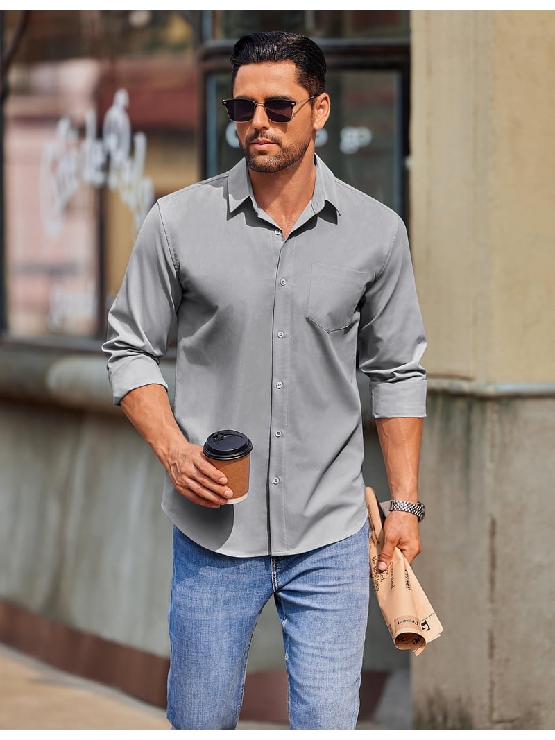 COOFANDY Mens Long Sleeve Button Down Shirts Untucked Shirts for Men Casual Dress Shirts Wedding Shirts