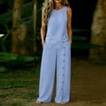 thumbnail image 2 of AHTJRT Two Piece Outfits for Women Summer Matching Sets Sleeveless Tops Lounge Beach Vacation Sets Wide Leg Pants Suits Light Blue XXXL, 2 of 7