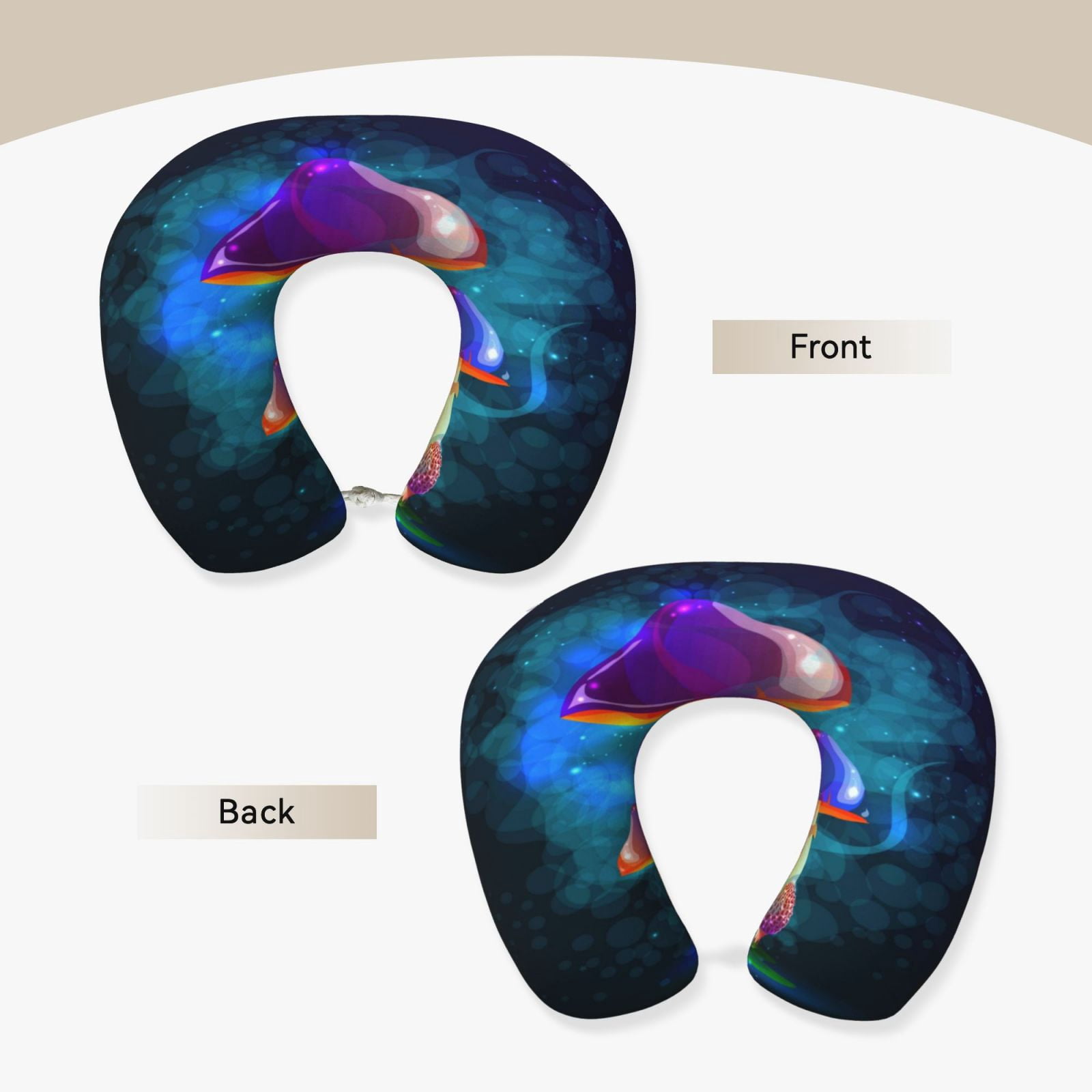 Xecao Magic Mushrooms ,Fireflies Print Memory Foam Cervical Neck Pillow Versatile U-Shaped Pillows for Home,Office,Camping,Travelling,Soft Washable Cover
