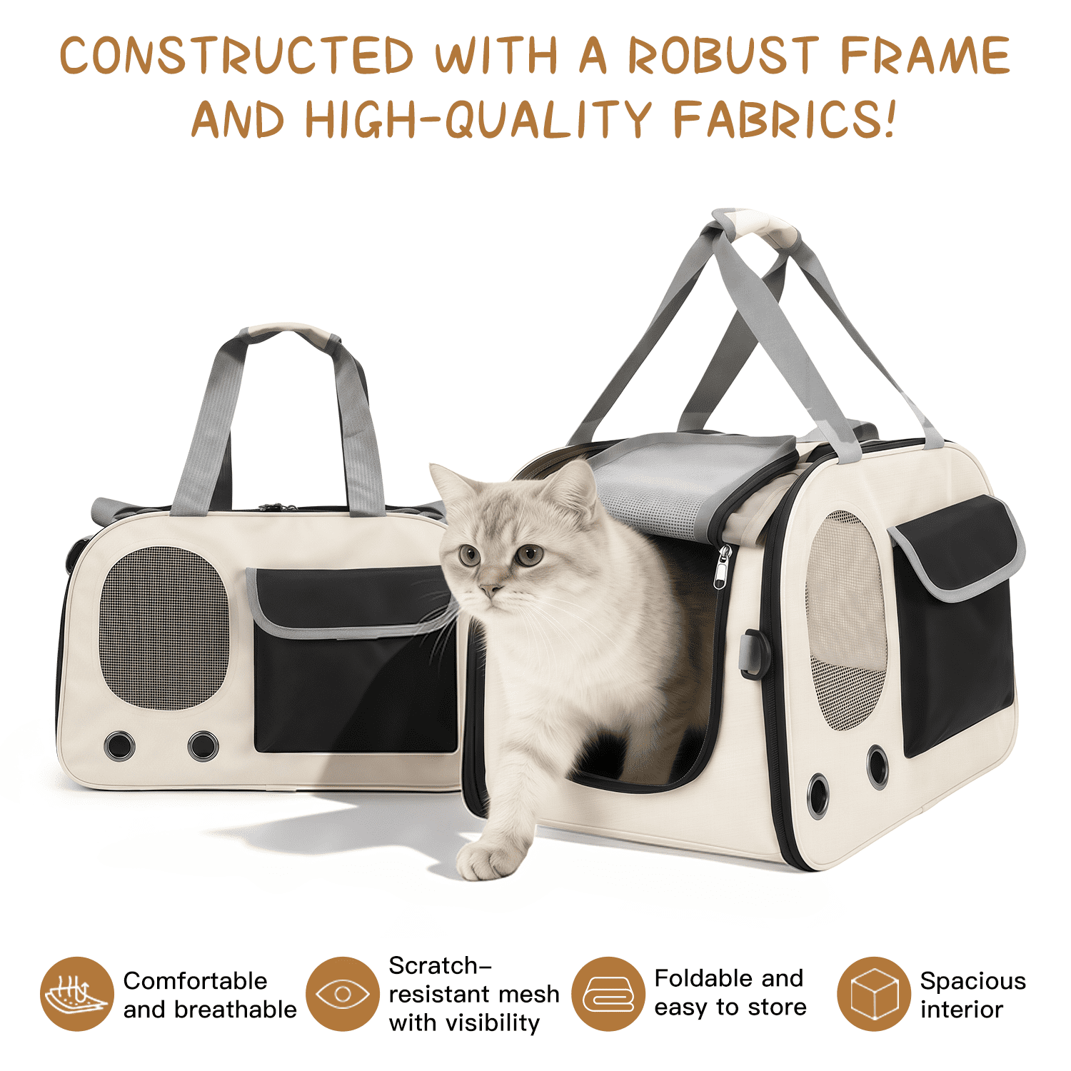 Pet Carrier, Small Dog Carrier, Puppy or Cat Carrier Bag, Waterproof Premium PU Leather Carrying Handbag for Outdoor Travel Walking Hiking Shopping (Black)