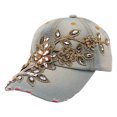 thumbnail image 1 of Opolski Women's Embossing Flower Denim Baseball Cap Summer Rhinestone Inlaid Jeans Hat, 1 of 8