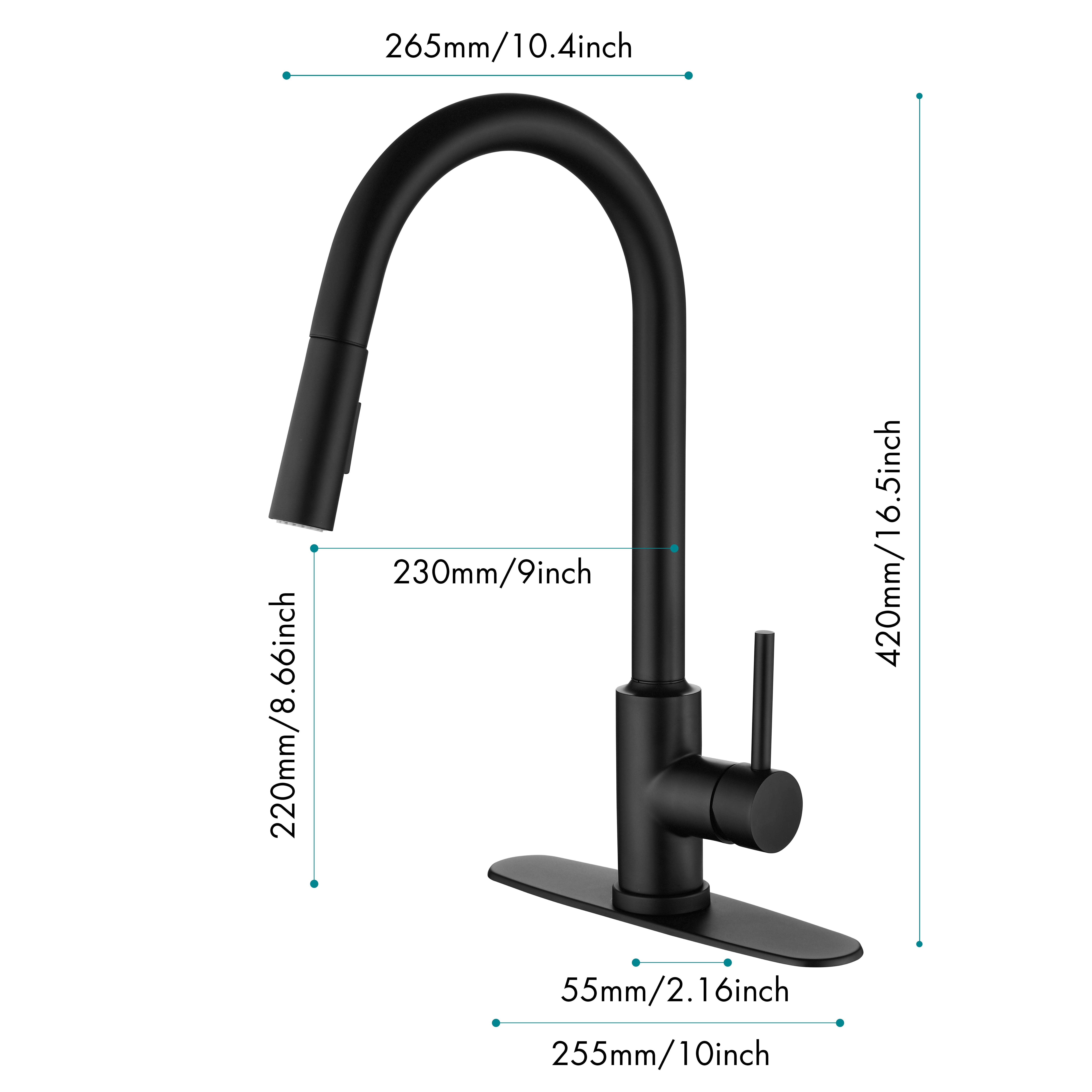 Izzovium Kitchen Faucet with Pull Down Sprayer 16in High Arc, 360° Swivel Spout, Single Handle Matte Black Stainless Steel Faucet for Sink