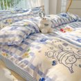 thumbnail image 1 of Juego de cama de algodón lavado kawaii para niñas, funda de edredón con estampado lindo, sábanas planas para cama individual, matrimonial y queen y fundas de almohada, 1 of 6