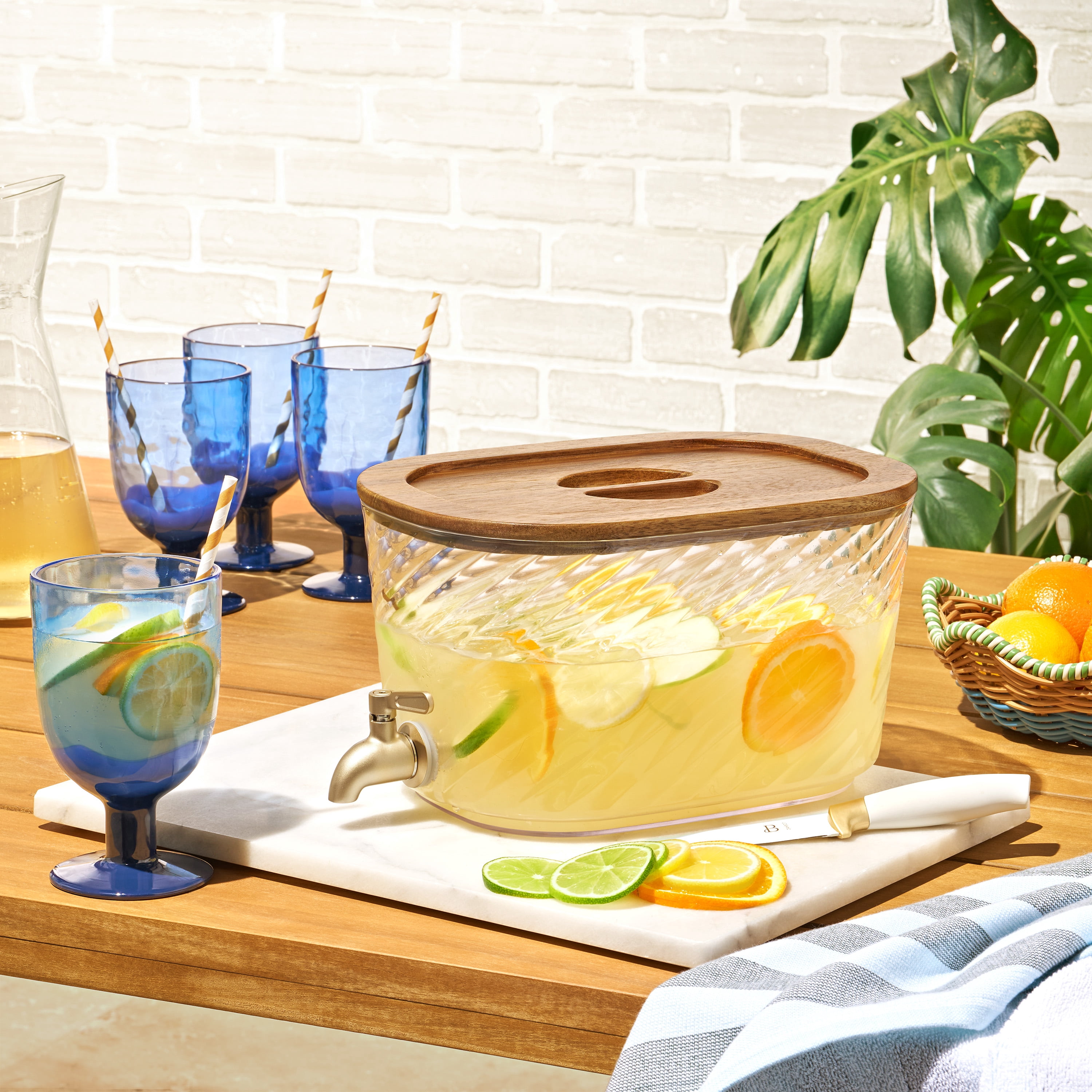 Beautiful 4-Piece 16-Ounce Acrylic Goblet Wine Colorblock Set, Multi-Color by Drew Barrymore
