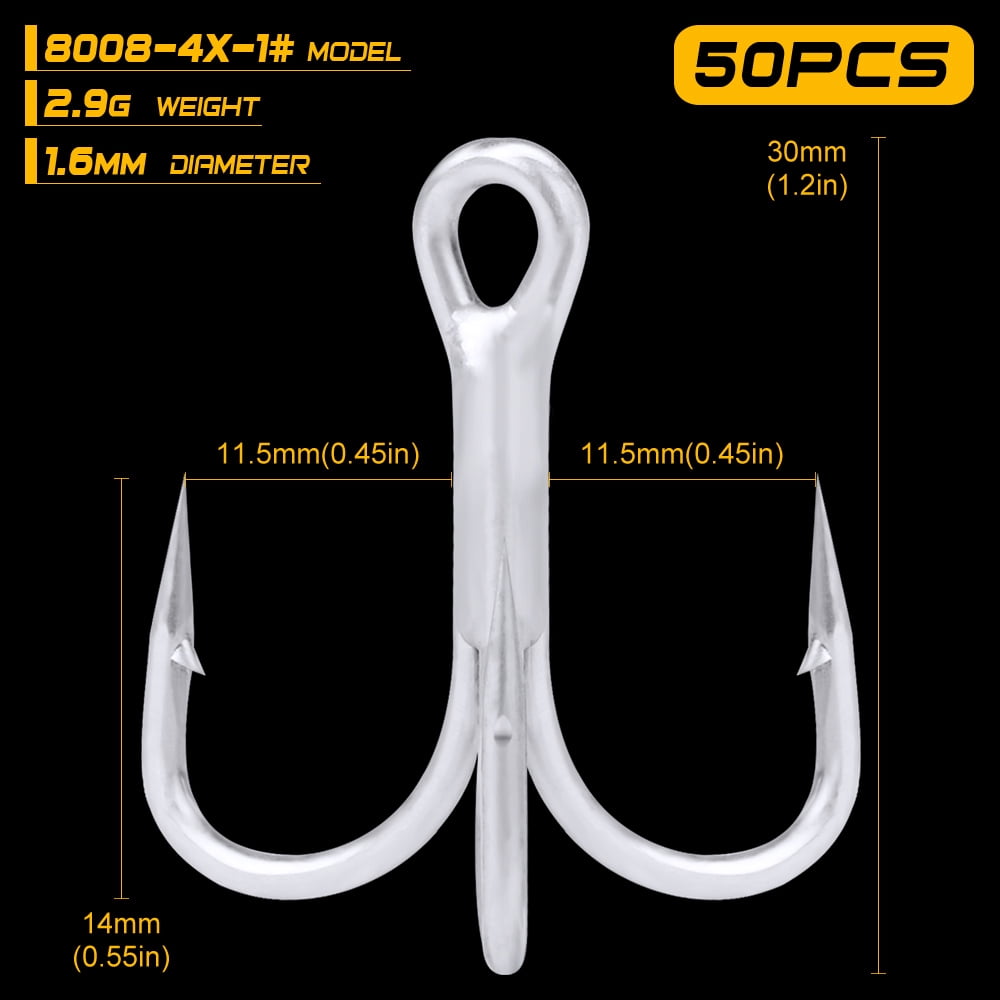4X 50pcs/lot Saltwater Fishing Hook Matte Tin Treble Hooks 4/0#-3/0#-1/0#-1#-2#-4#-6# High-Carbon Steel High Strength Hooks
