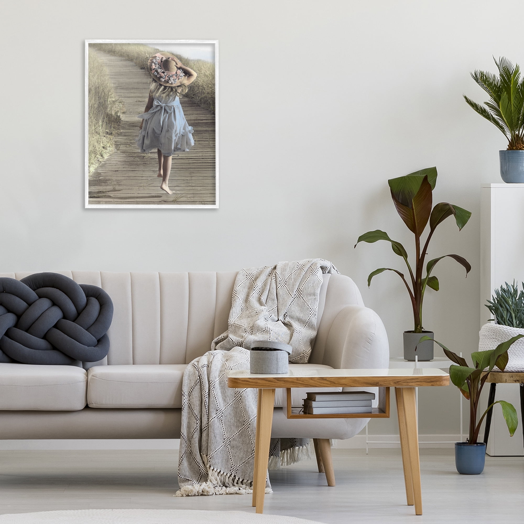 Stupell Industries Girl With Sun Hat Walking White Framed Giclee Art, design by Kendra Dew