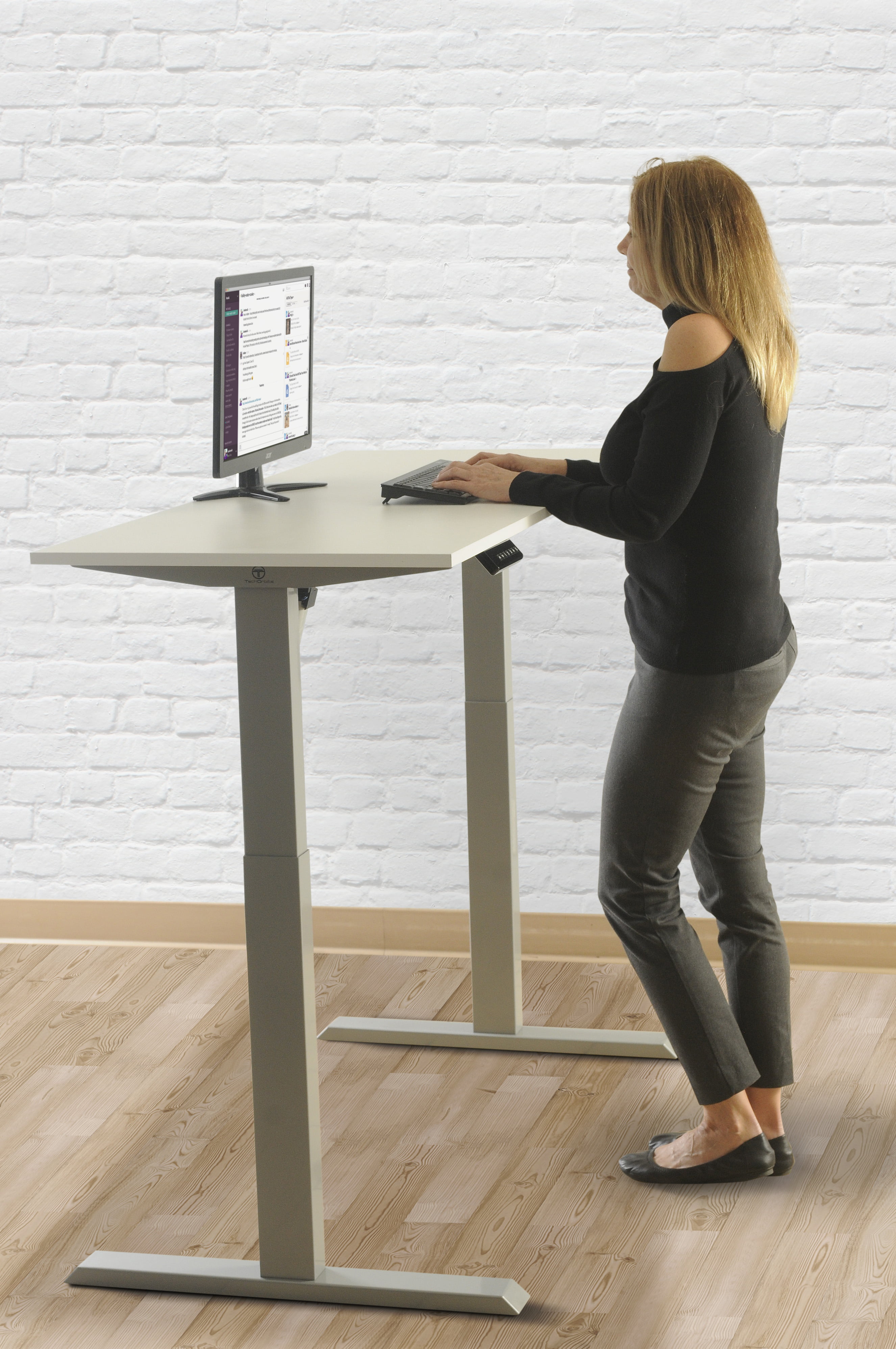 Motorized Workstation Two Leg Stand Up Desk with Memory Settings and Telescopic Sit Stand Height Adjustment Black Frame/White Top TechOrbits Electric Standing Desk Frame 60 x 24 Inch Tabletop 