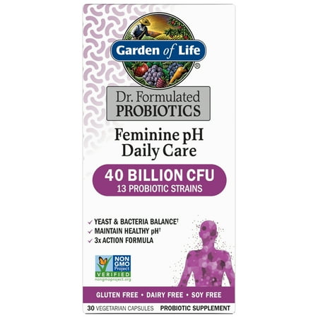 Garden of Life Dr. Formulated Feminine pH Daily Care Probiotic, 40 Billion CFU from 13 Probiotic Strains - Yeast & Bacteria Balance, Healthy pH, 3x Formula - 30 capsules, 1 month supply