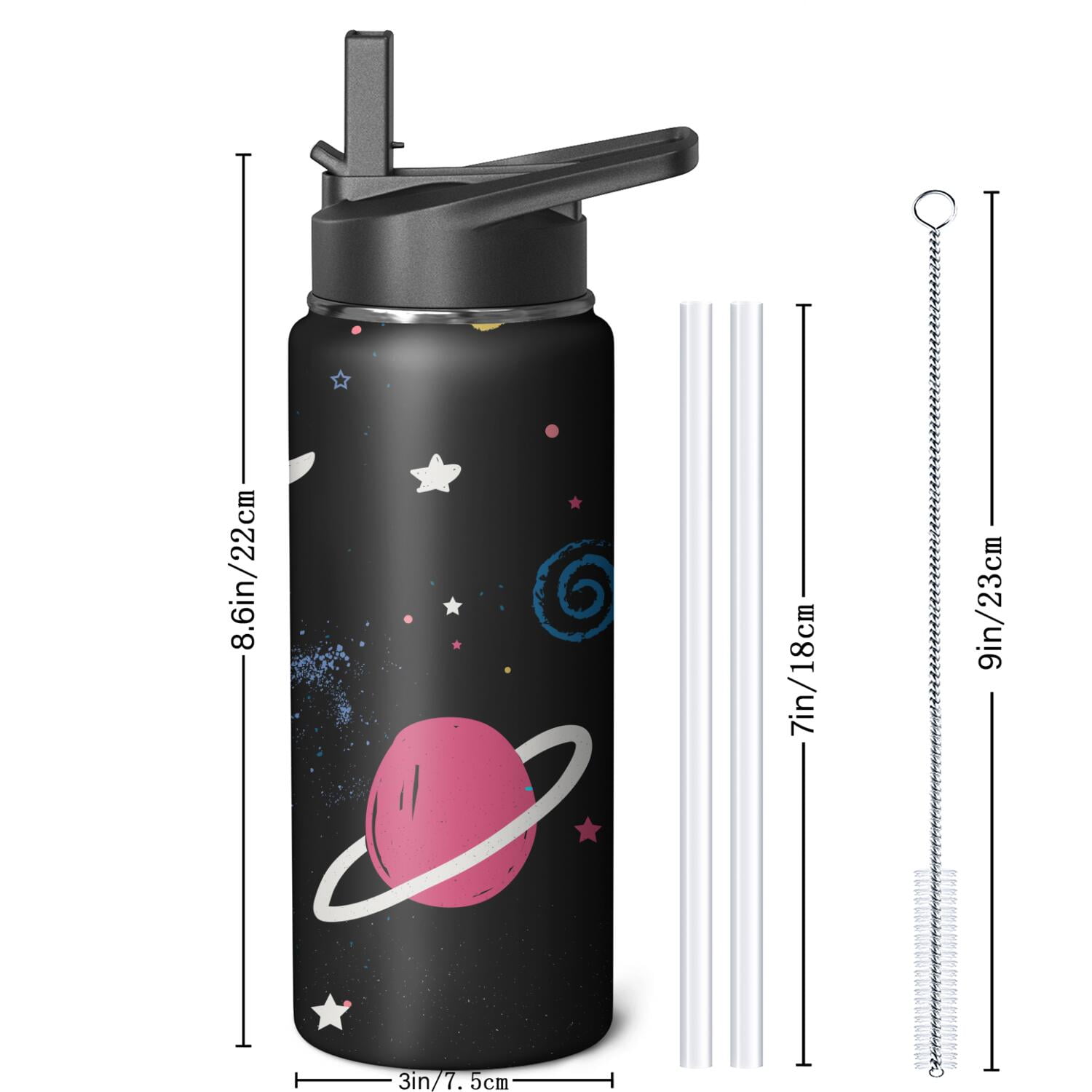 Galaxy Insulated Water Bottle with Straw & Cleaning Brush – 18oz | Leakproof, BPA-Free, 304 Stainless Steel, Wide Mouth, Travel Mug for Car, Gym, Office, Starry, Christmas Thanksgiving Gift
