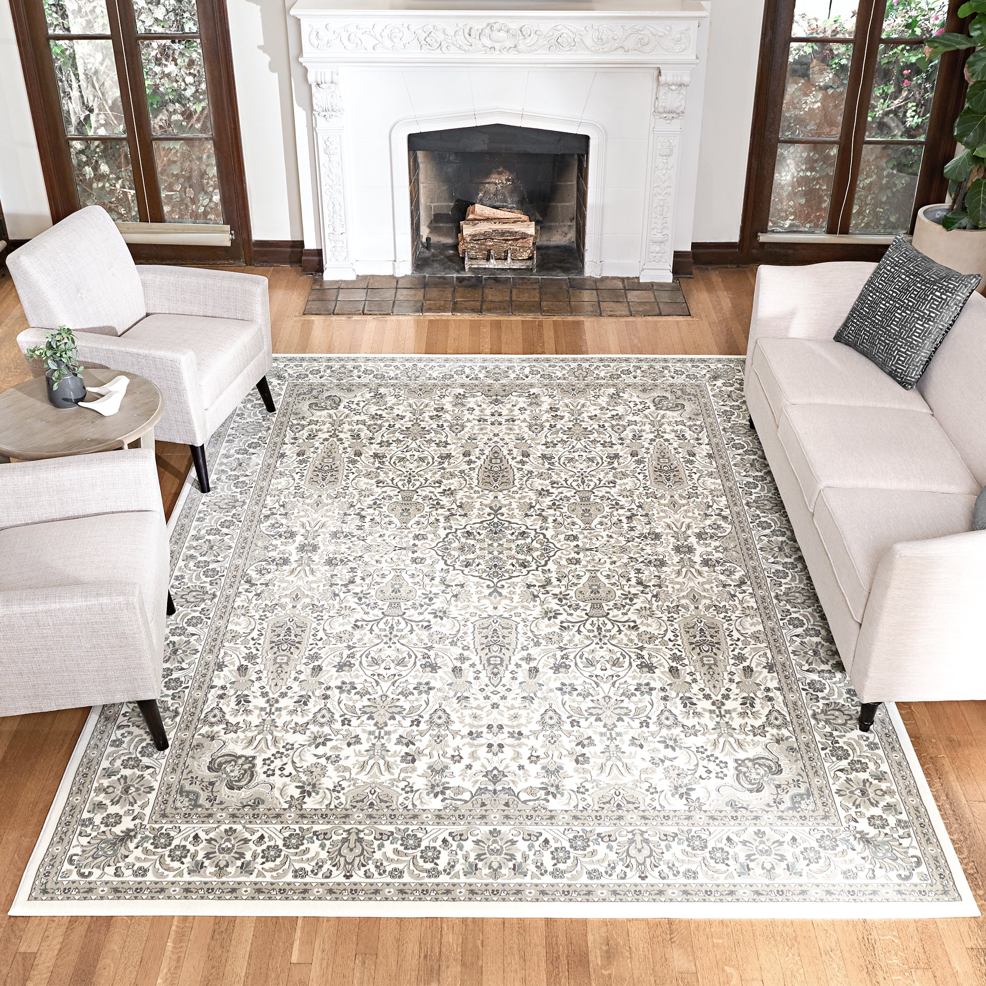 Gertmenian Majestic Vernon Traditional Border Medallion Floral Ivory Indoor Area Rug, 6x9