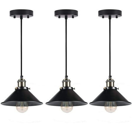 Industrial Pendant Lighting for Kitchen Island, Hanging Light with Metal Shade, Vintage Ceiling Light Fixture, Retro Pendant Lights E26 Base, Rustic Bronze and Black Finish Fixture(3 Pack)