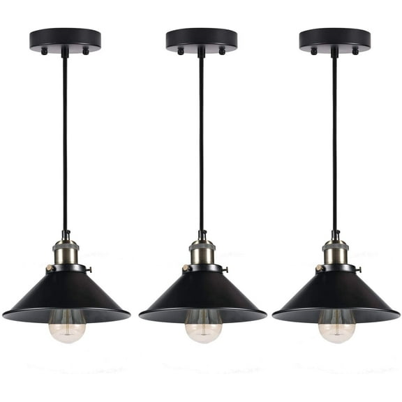 Industrial Pendant Lighting for Kitchen Island, Hanging Light with Metal Shade, Vintage Ceiling Light Fixture, Retro Pendant Lights E26 Base, Rustic Bronze and Black Finish Fixture(3 Pack)